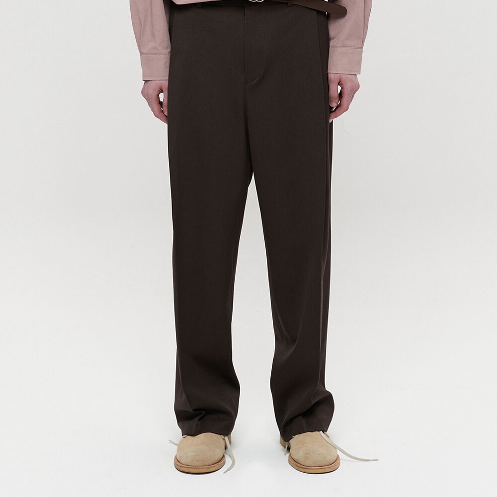 Lati Cross Tuck Semi-Wide Pants (Dark Brown) - 감도 깊은 취향